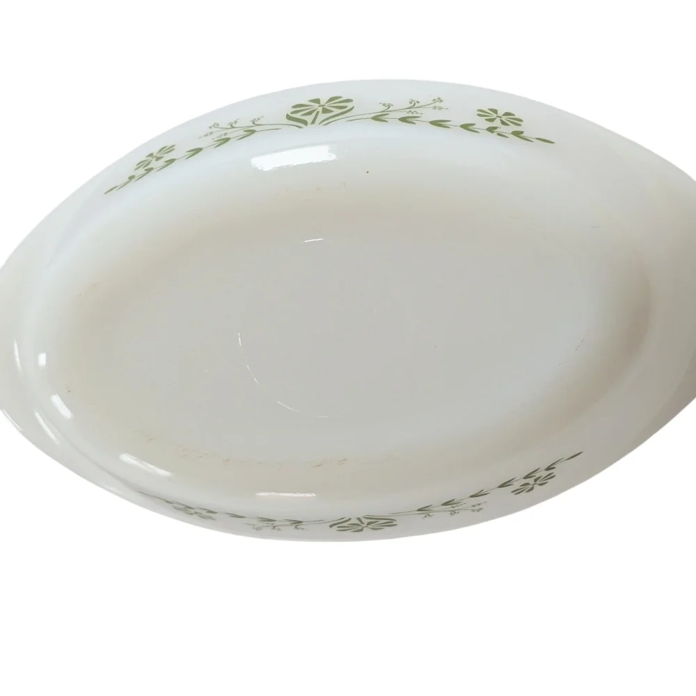 Glasbake Vintage J235 Green Floral Oval Dish
